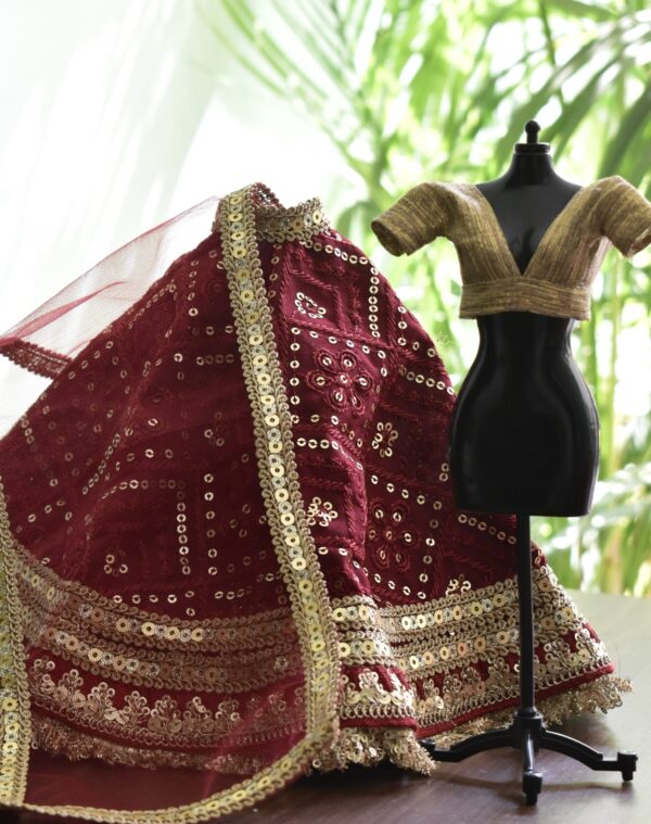 Maroon Indian wedding outfit for doll