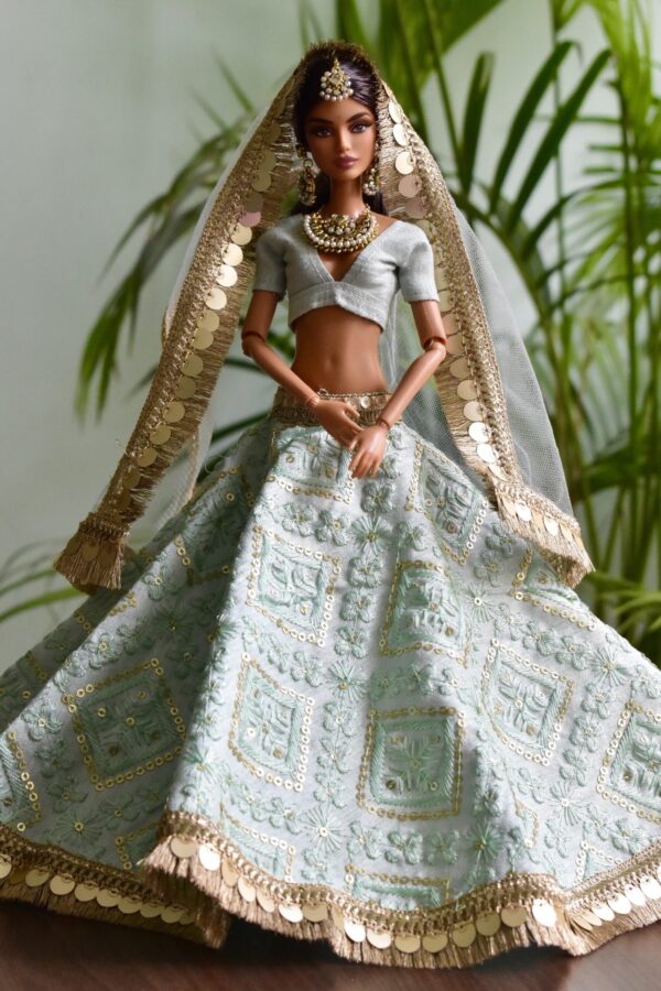 Blue Indian wedding outfit for doll