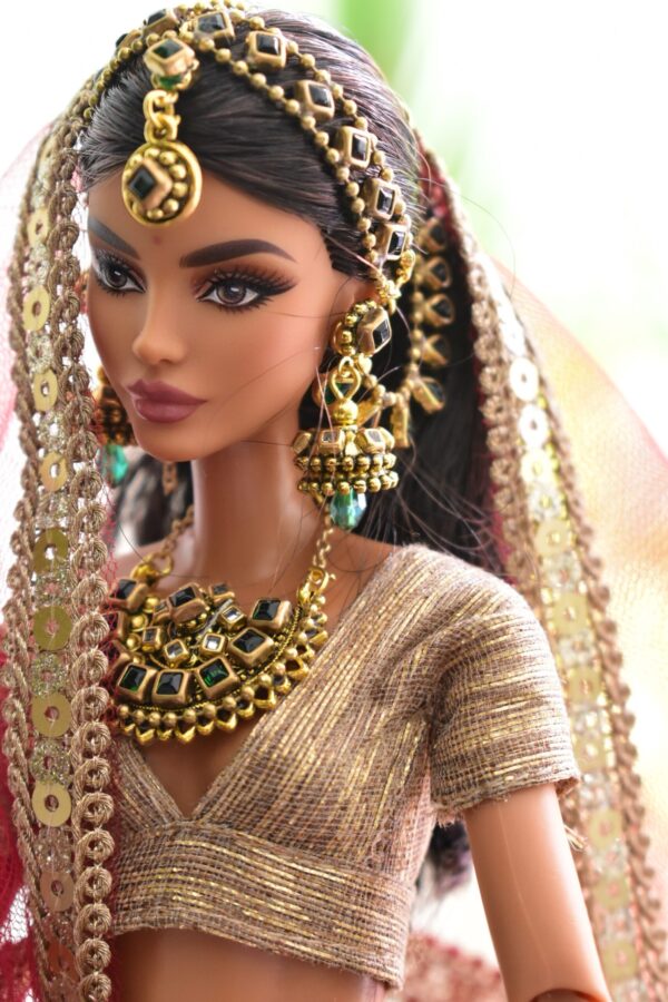 Maroon Indian wedding outfit for doll