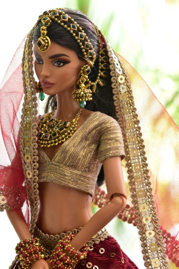 Maroon Indian wedding outfit for doll