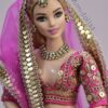 Pink and gold Indian wedding outfit for curvy doll