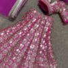 Pink and gold Indian wedding outfit for curvy doll