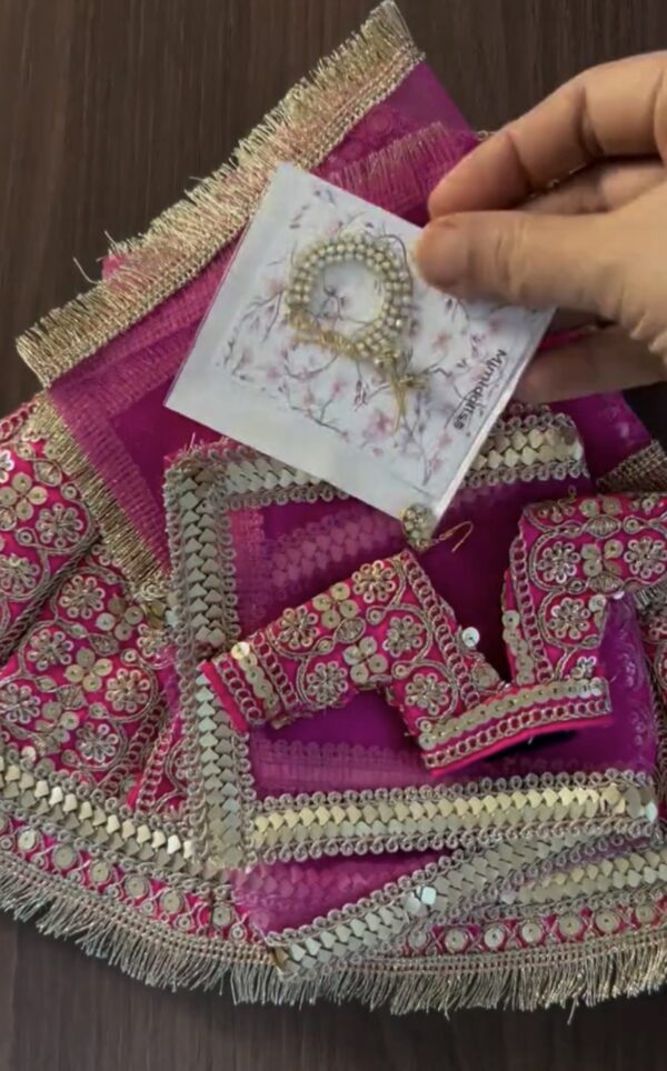 Pink and gold Indian wedding outfit for curvy doll