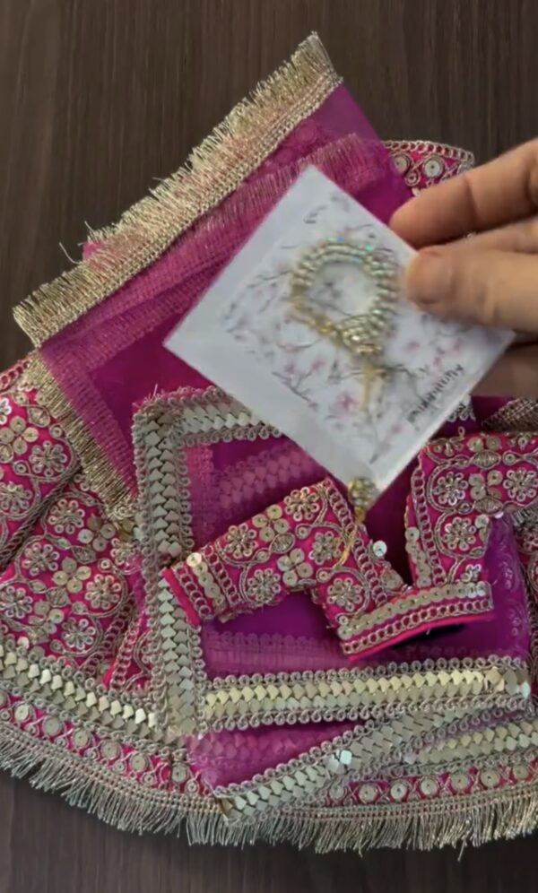 Pink and gold Indian wedding outfit for curvy doll