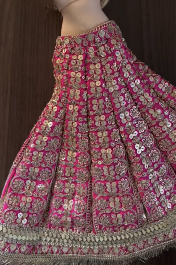 Pink and gold Indian wedding outfit for curvy doll