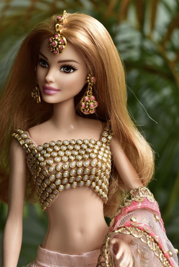 Pink embellished lehenga for doll