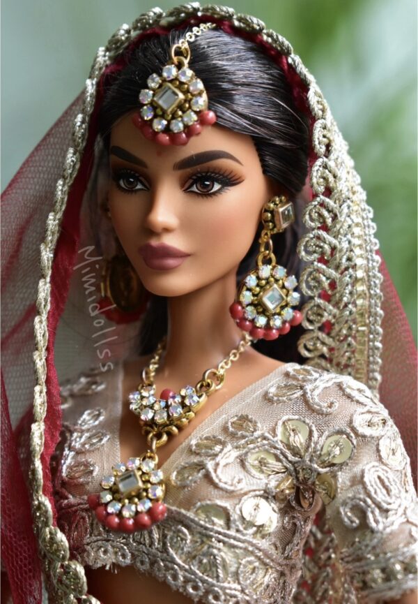 Maroon indian bridal lehenga for doll