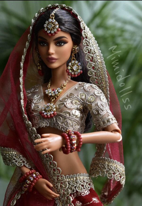 Maroon indian bridal lehenga for doll
