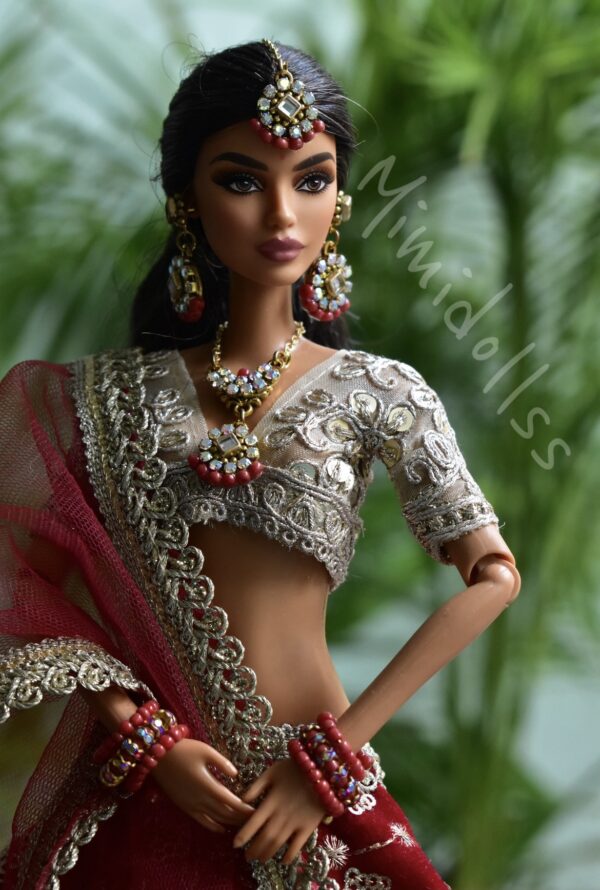 Maroon indian bridal lehenga for doll