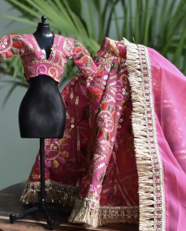 Pink embroidered lehenga for doll