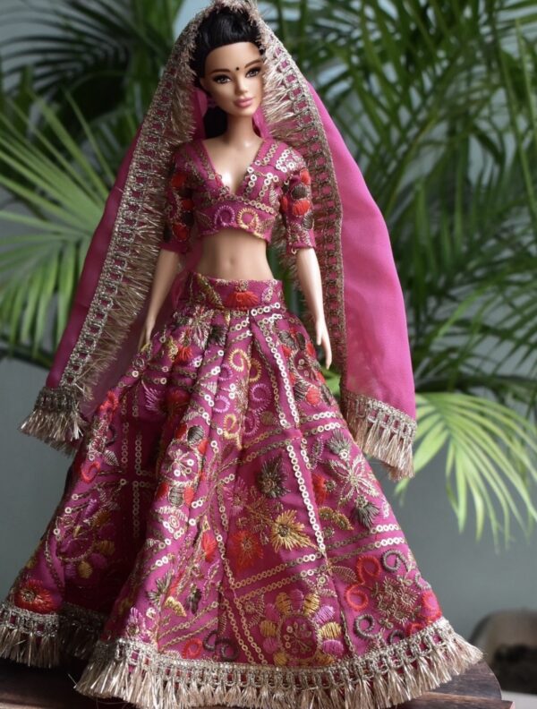 Pink embroidered lehenga for doll