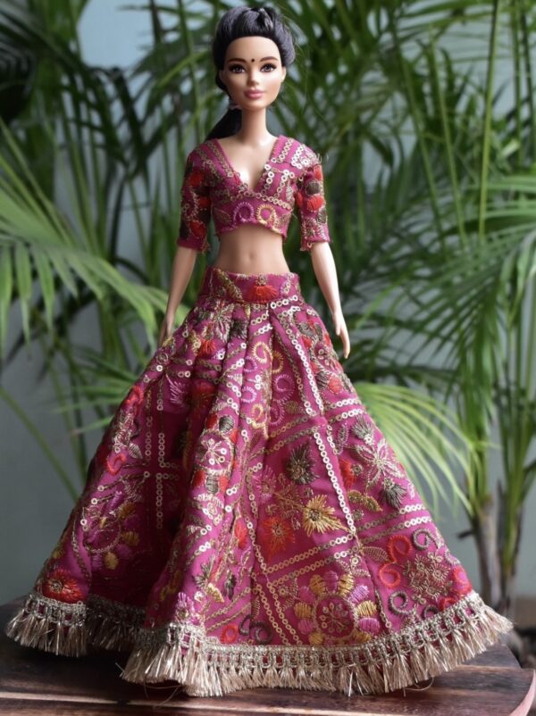 Pink embroidered lehenga for doll