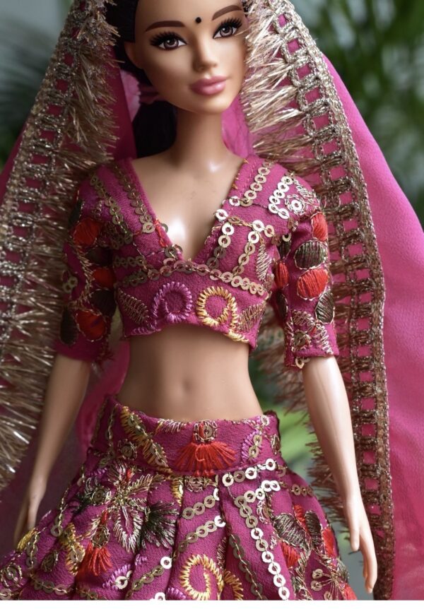Pink embroidered lehenga for doll