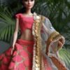 Orange gold lehenga for doll