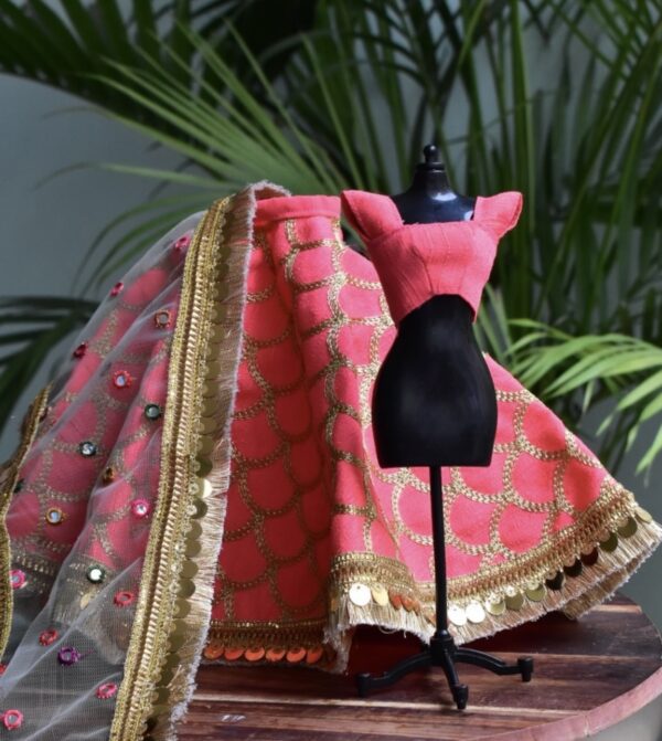 Orange gold lehenga for doll