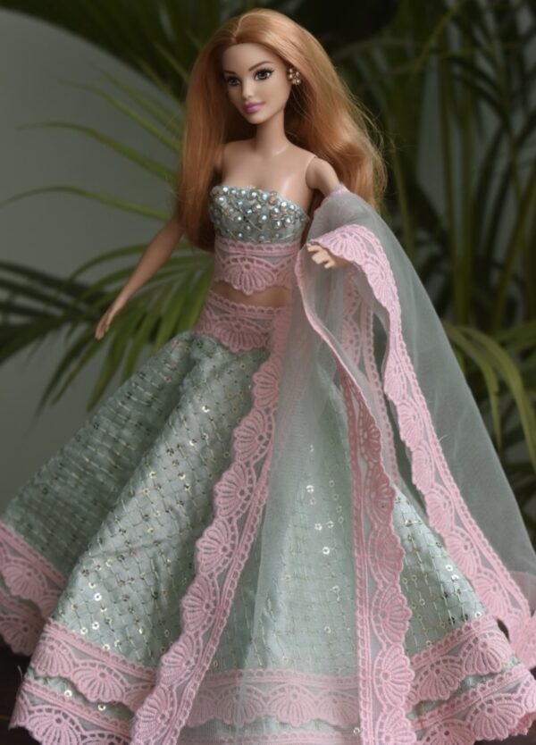 Blue pink lehenga for doll