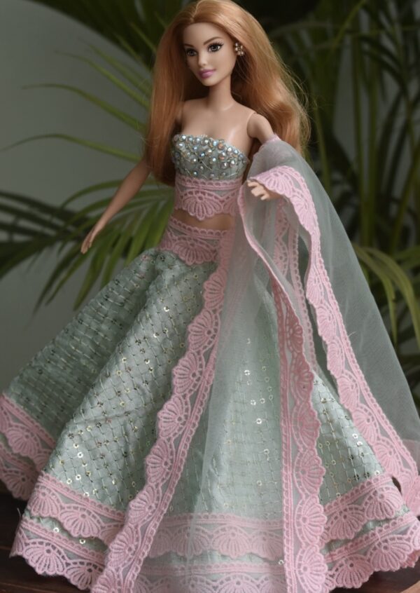 Blue pink lehenga for doll