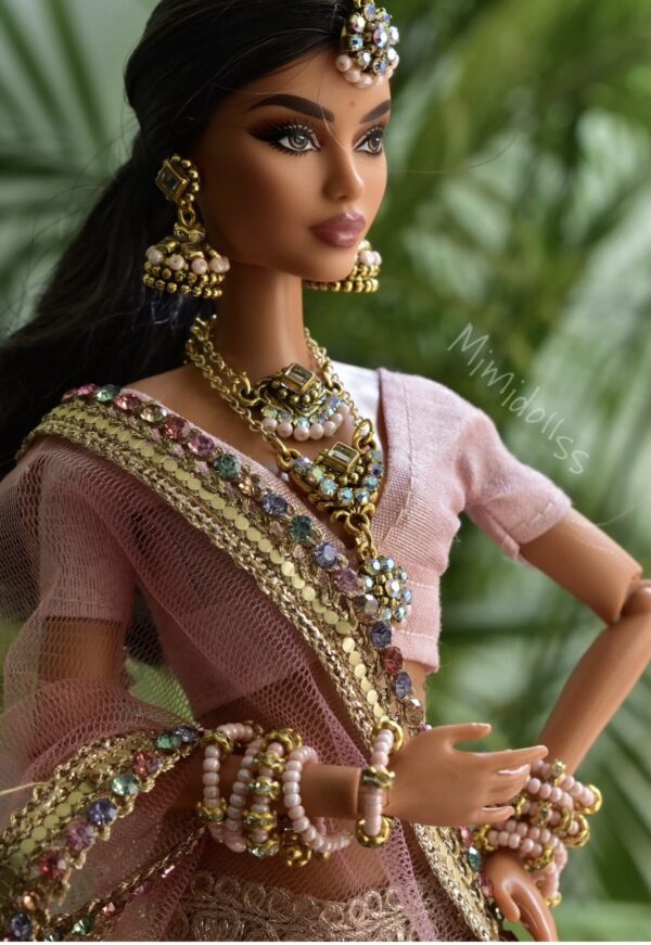 Pink Indian bridal lehenga for doll