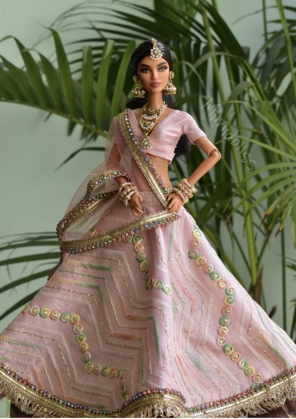 Pink Indian bridal lehenga for doll