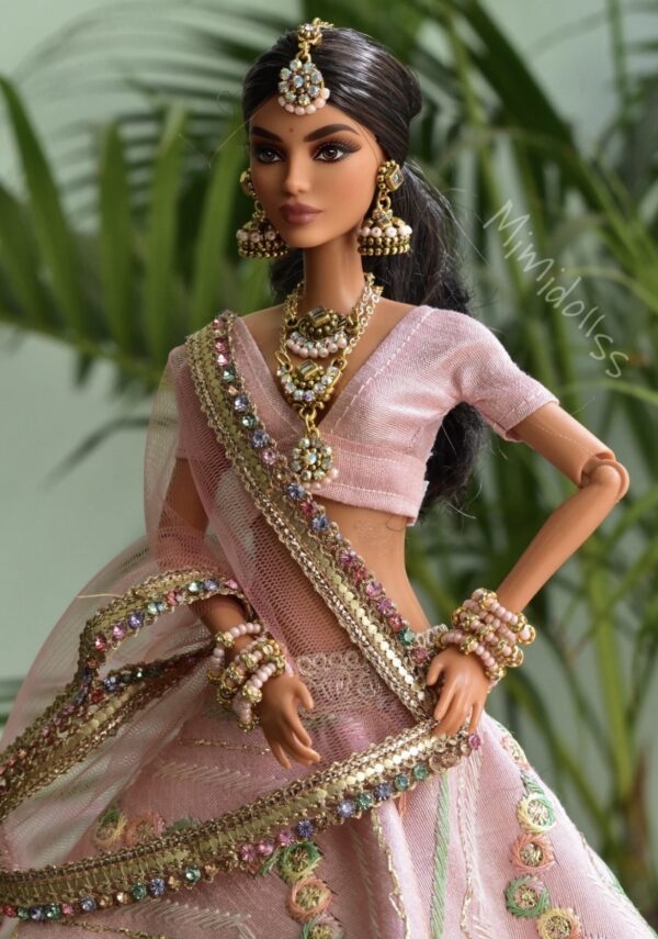 Pink Indian bridal lehenga for doll