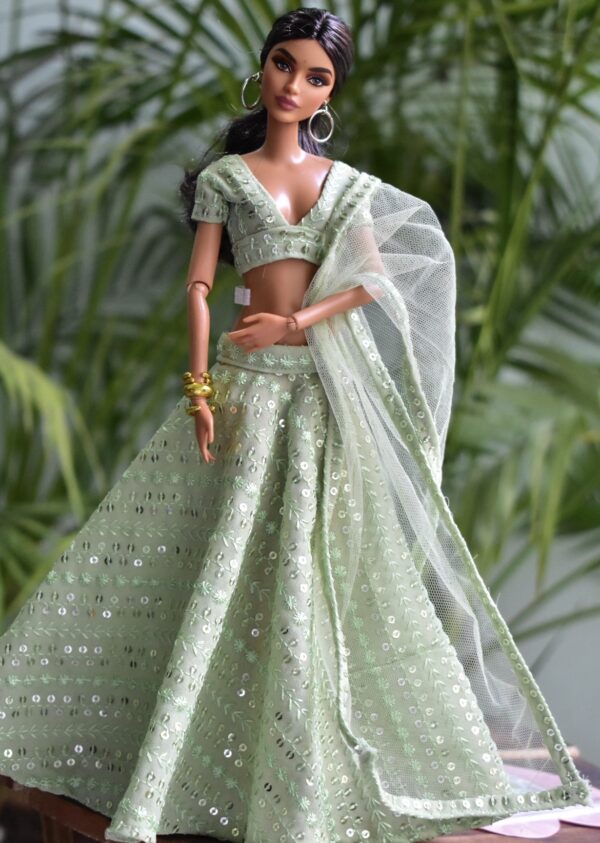 Green lehenga for doll