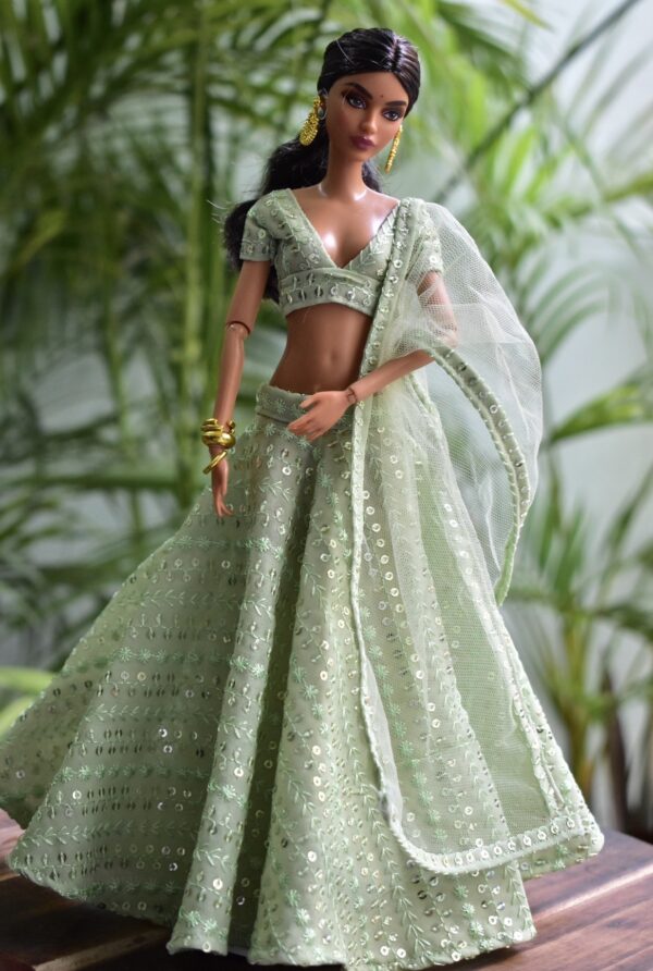 Green lehenga for doll
