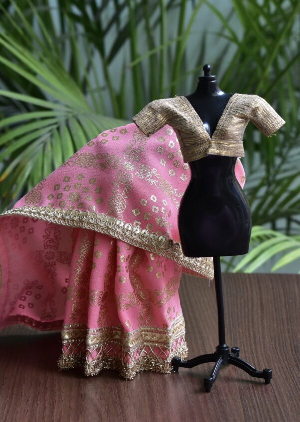 Pink Indian bridal saree for doll