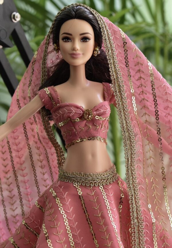 Sparkly pink lehenga for doll