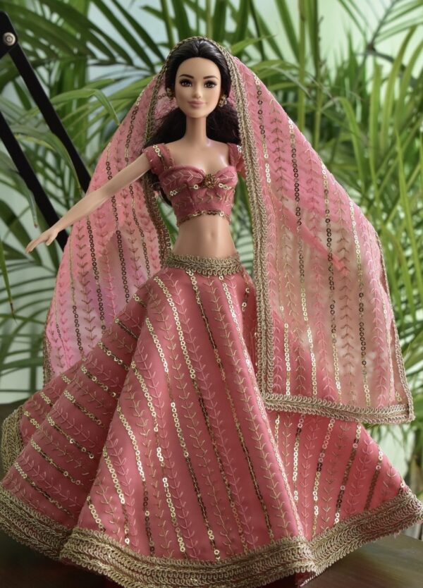 Sparkly pink lehenga for doll