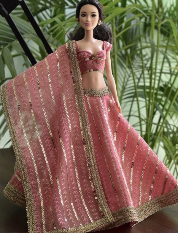 Sparkly pink lehenga for doll