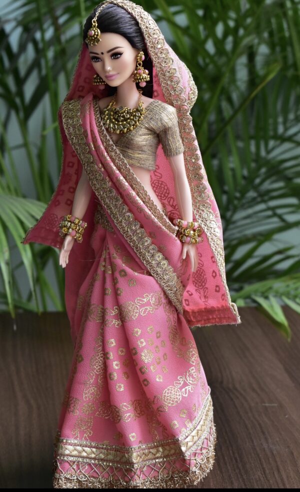Pink Indian bridal saree for doll