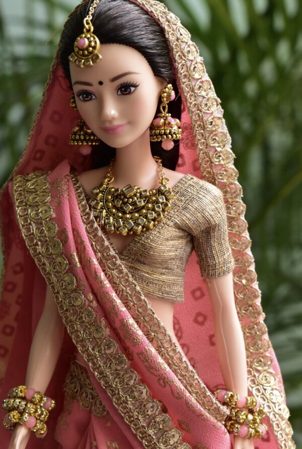 Pink Indian bridal saree for doll