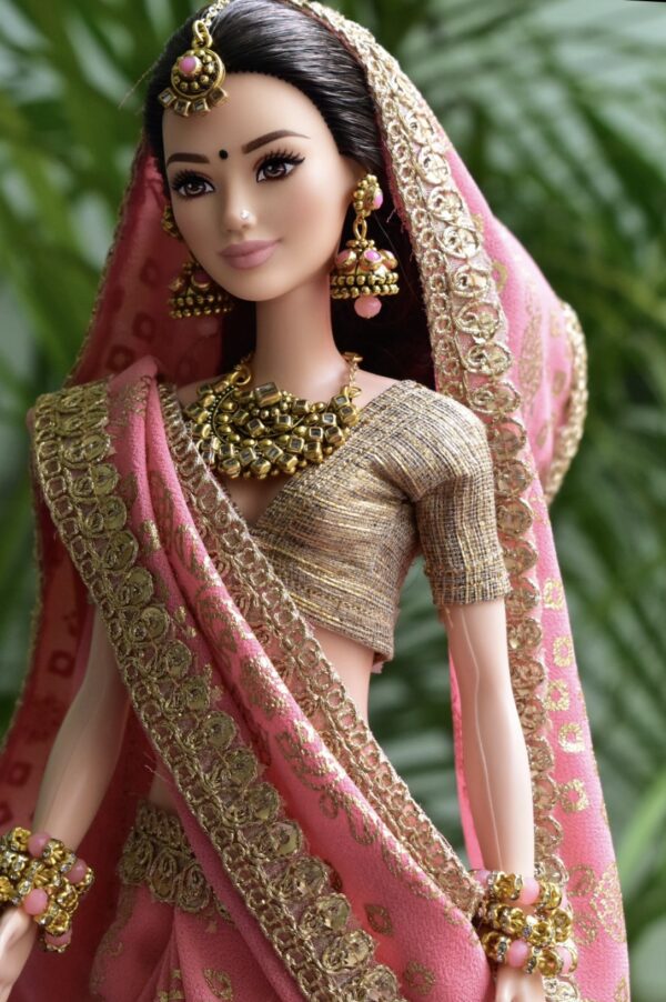 Pink Indian bridal saree for doll