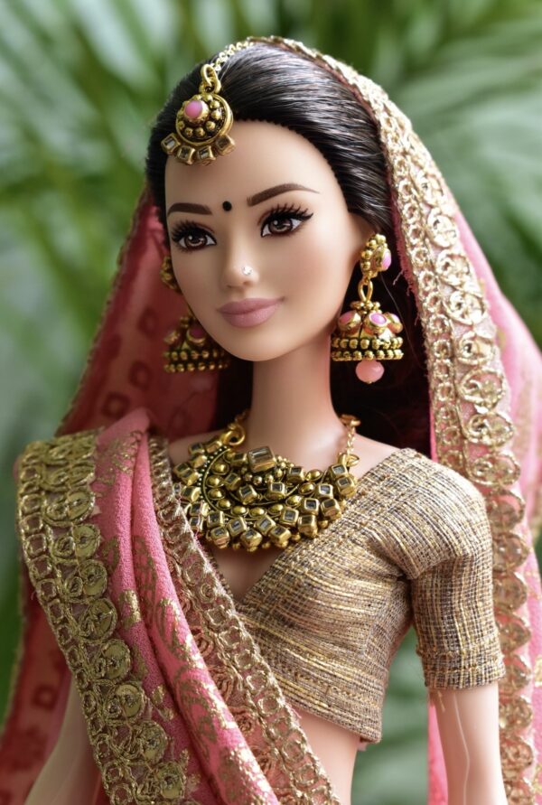 Pink Indian bridal saree for doll