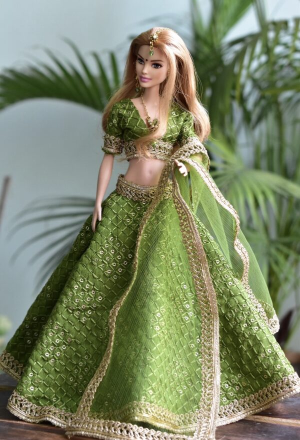 Green lehenga for doll