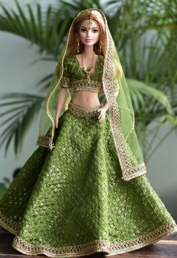 Green lehenga for doll