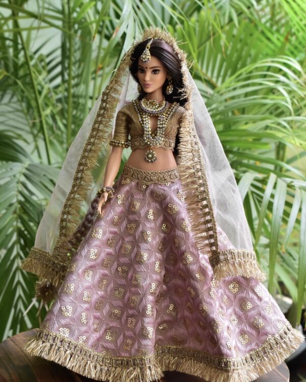 Lilac bridal lehenga for curvy doll