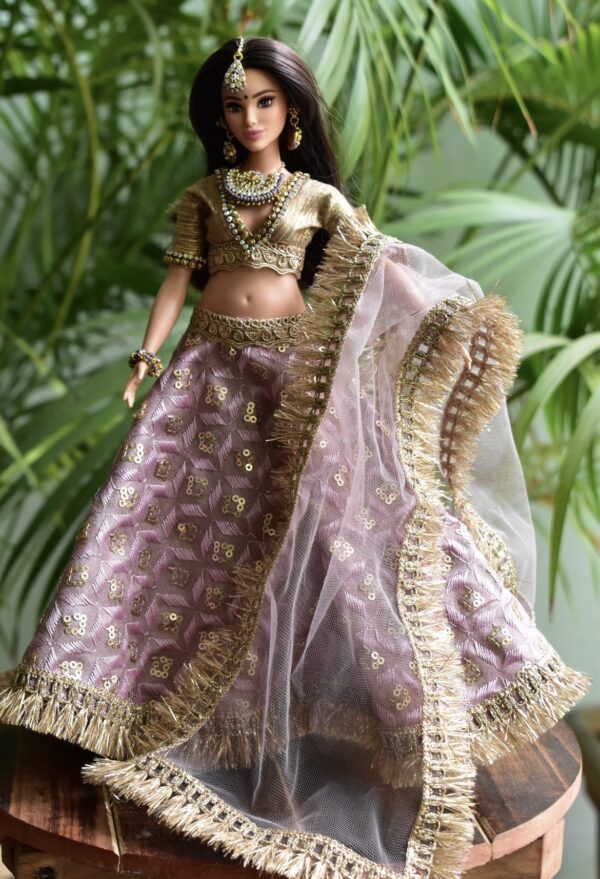 Lilac bridal lehenga for curvy doll
