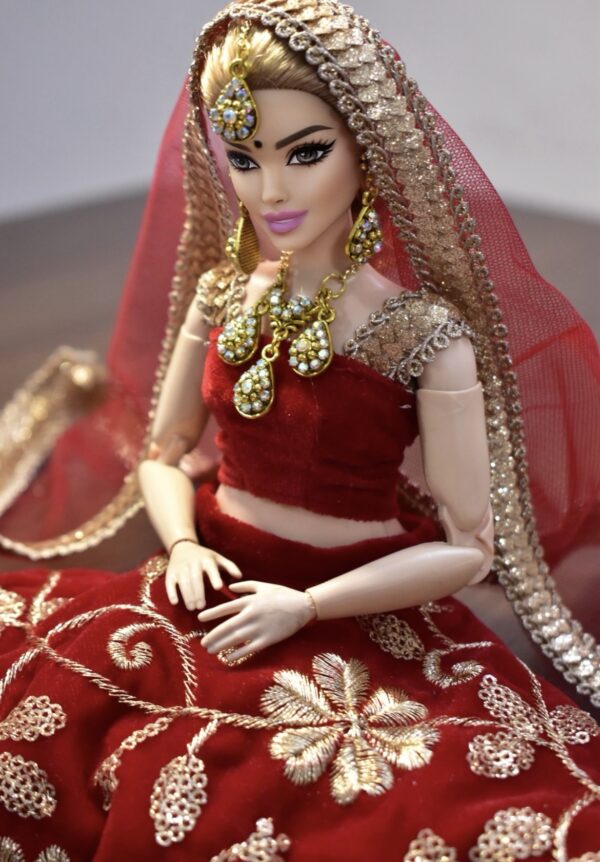 Red Indian bridal lehenga for curvy doll