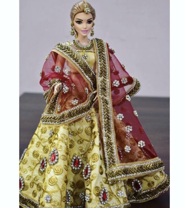 Heavily embellished Indian wedding lehenga for curvy doll
