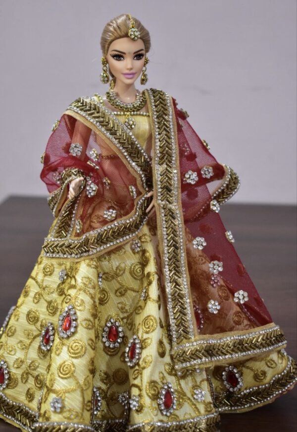 Heavily embellished Indian wedding lehenga for curvy doll