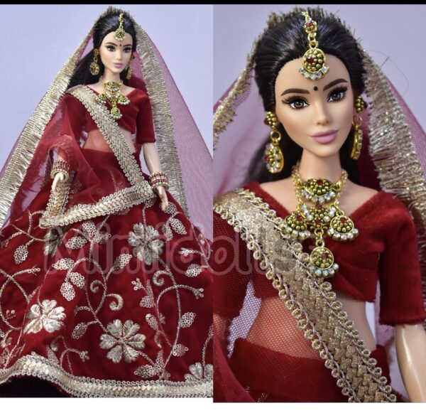 Red indian bridal lehenga for curvy doll