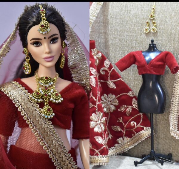 Red indian bridal lehenga for curvy doll