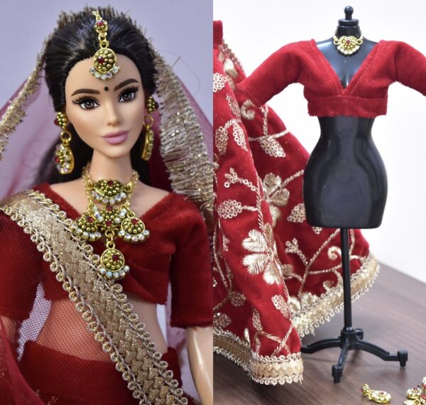 Red indian bridal lehenga for curvy doll