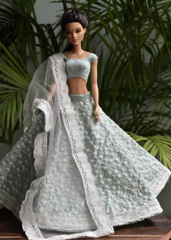 Blue white lehenga for doll