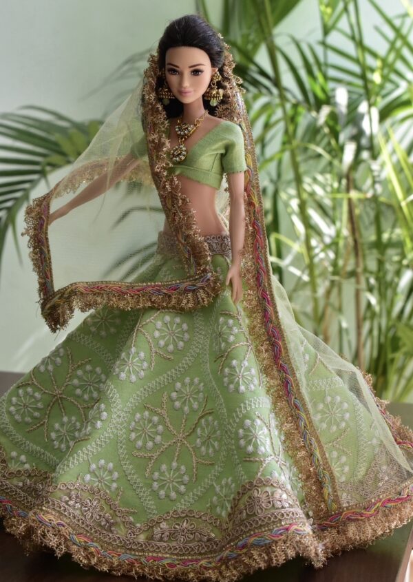 Green wedding lehenga for doll