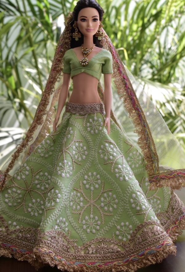 Green wedding lehenga for doll