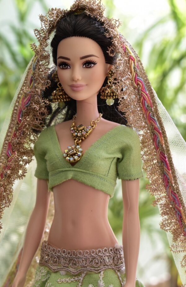 Green wedding lehenga for doll