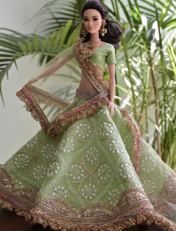 Green wedding lehenga for doll