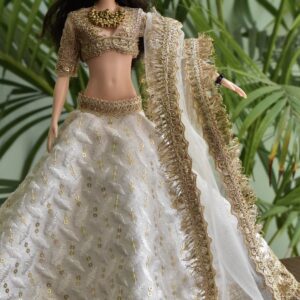 White gold Indian wedding lehenga for doll